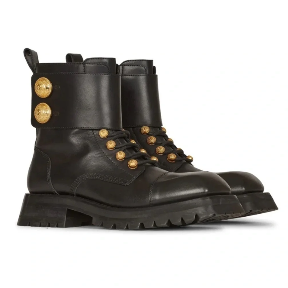 NWT Balmain Paris Ranger Army ankle boots black leather golden hardware - 36 - Picture 3 of 9